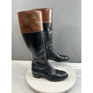 TOD'S Tall Riding Boots Knee High Black Brown Equestrian Italy Women Size 7 38